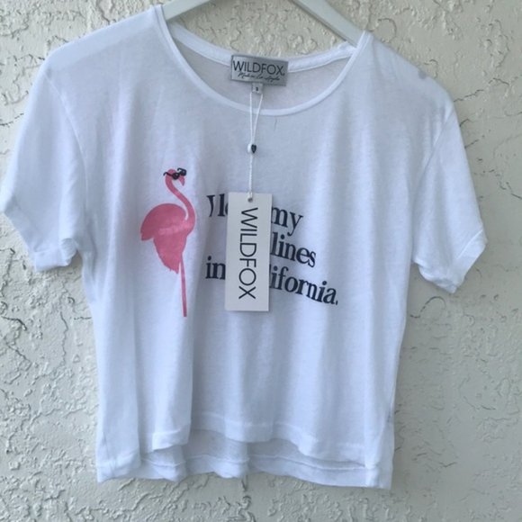 Wildfox I Left My Tanlines In California White Flamingo Tee BNWT - Picture 4 of 5